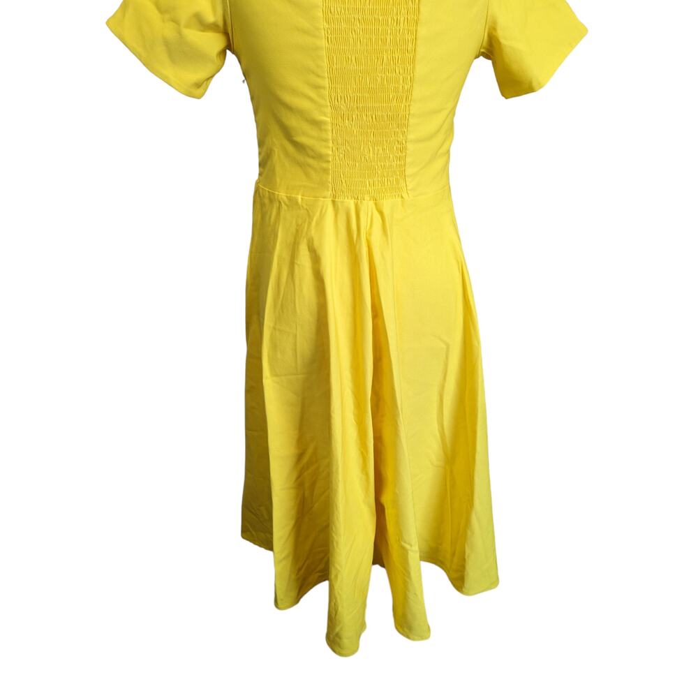 New Yellow Scallop Neckline Short Sleeve Dress Size L - Picture 6 of 9